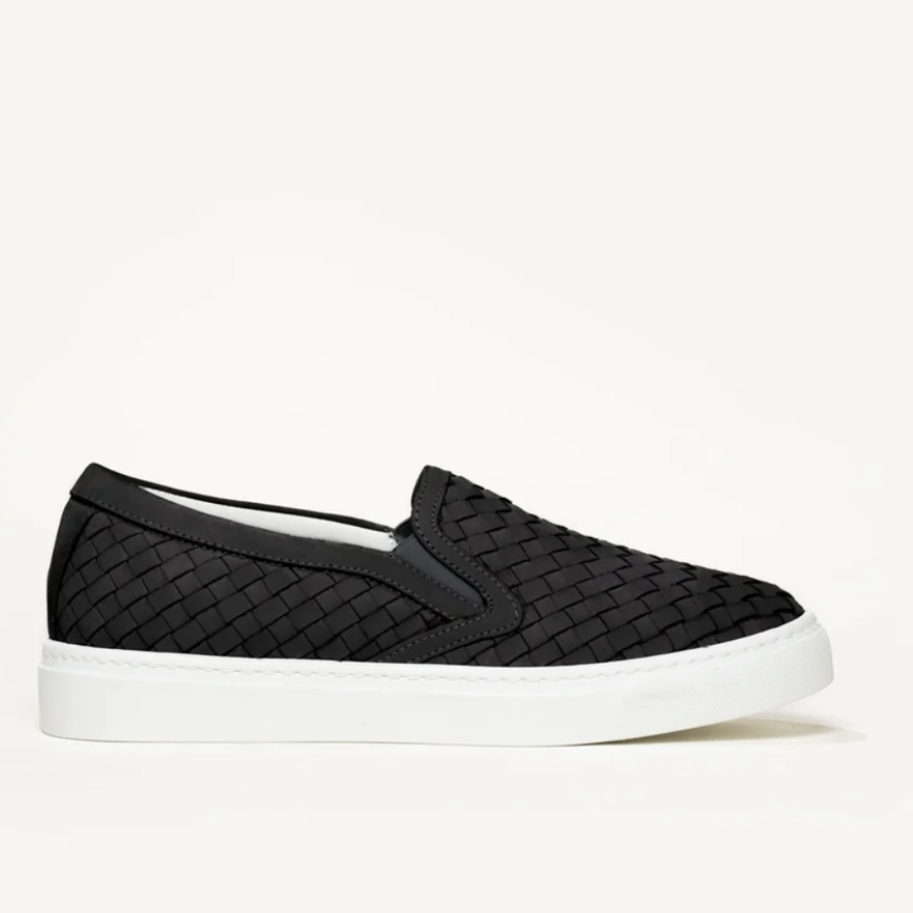M. Gemi The Cerchio Woven Leather Slip-On Sneaker Size 9 Euro 40 Black EUC